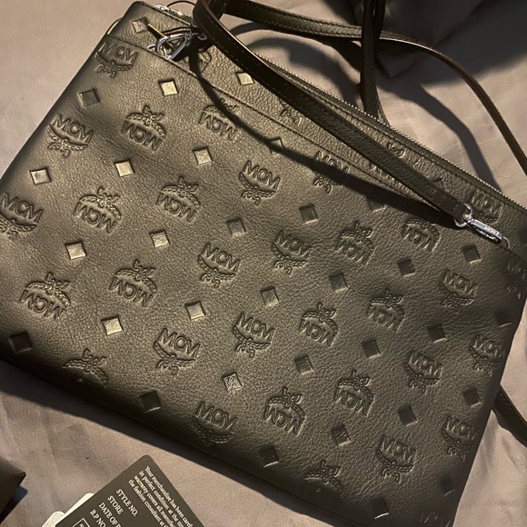 mcm klara monogram calfskin leather crossbody pouch